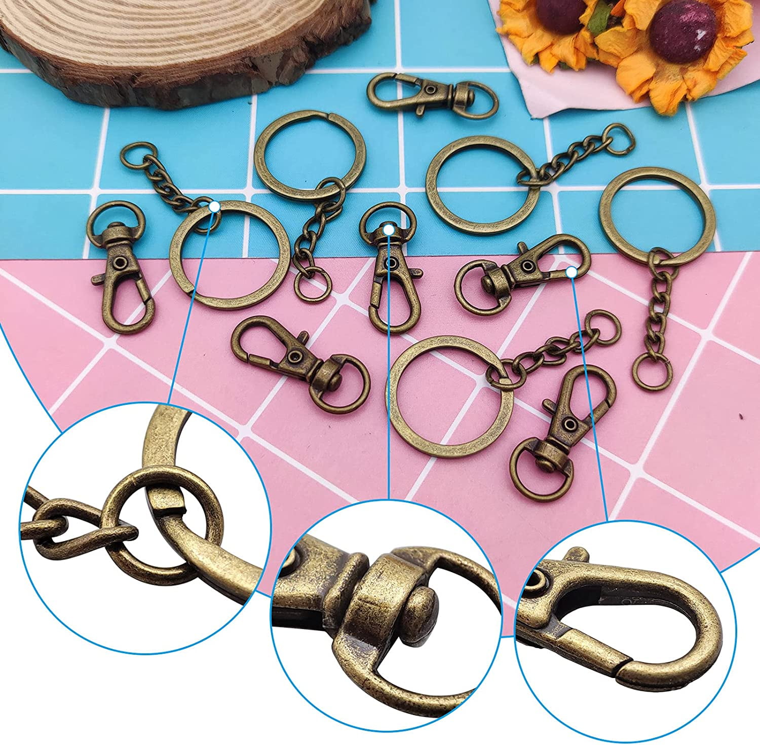 120pcs Keychain Findings Bulk Split Keychains Rings with Chain Swivel Snap  Hooks with Key Chain Rings Swivel Snap Hook Bulk Metal Keychain Hooks for