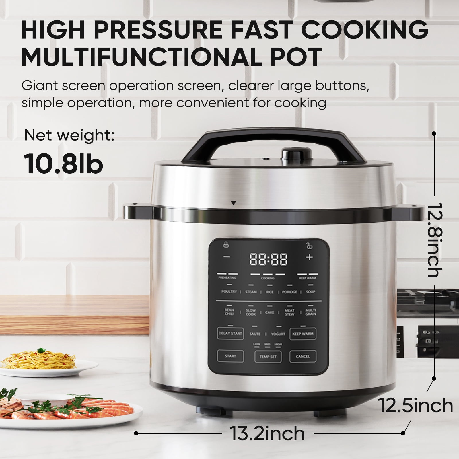 Mayoume Electric Pressure Cooker Multi Cooker 12-in-1 - Stainless Steel - 6 Qt Silver