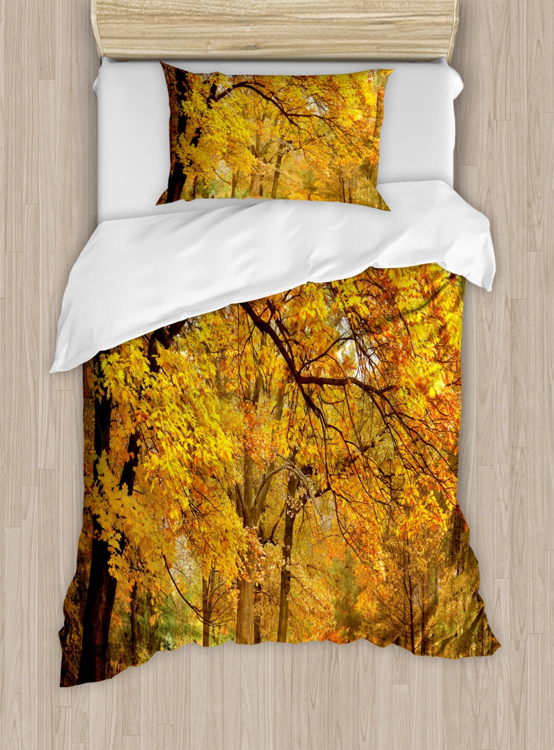 A Decorative 3 Piece Bedding Set with Pillow Shams Fall Forest with Shady Deciduous Trees and Faded Leaf Magic Woodland Theme Picture Queen/Full Ambesonne Autumn Duvet Cover Set Apricot Brown Red nev_27438_queen A Decorative 3 Piece Bedding Set with Pillow Shams Fall Forest with Shady Deciduous Trees and Faded Leaf Magic Woodland Theme Picture Queen/Full Ambesonne Autumn Duvet Cover Set Apricot Brown Red nev_27438_queen