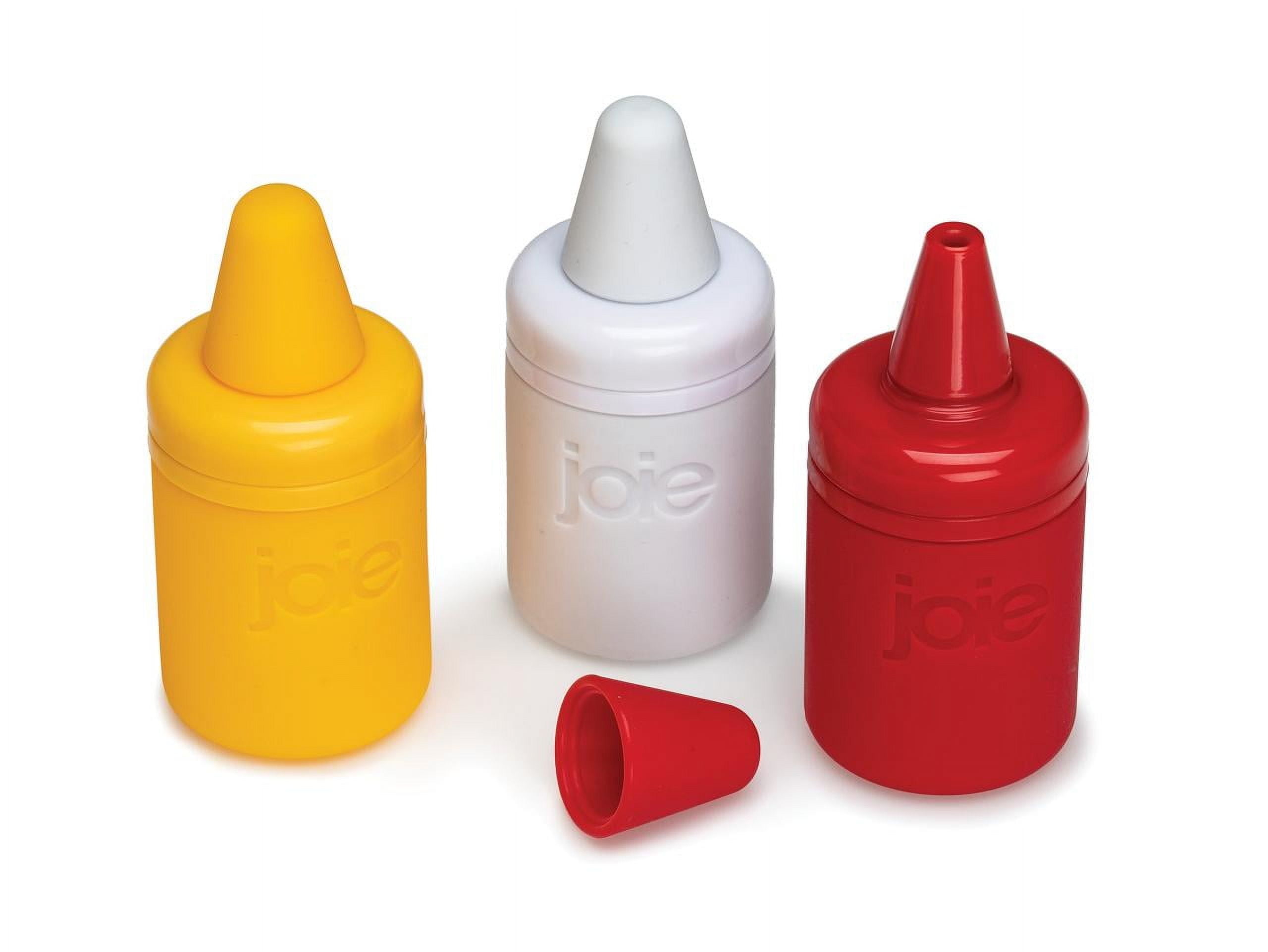 (3 pack) Joie Mini Condiment Containers, 3pc set. Refillable Red, White, and Yellow Bottles