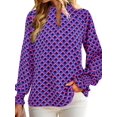 thumbnail image 2 of Womens V Neck Floral Long Sleeve Tops Summer Casual Loose Puff Sleeve Chiffon Boho Work Blouse Dressy T Shirts Purple L, 2 of 6