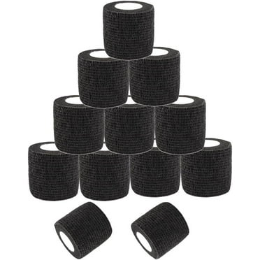 12 Pack 2 Inch × 5 Yards Self Adhesive Bandage Wrap Black Adhesive Bandages Breathable Self Adherent Cohesive Bandage Elastic Bandage for Sports, Wrist, Ankle, First Aid