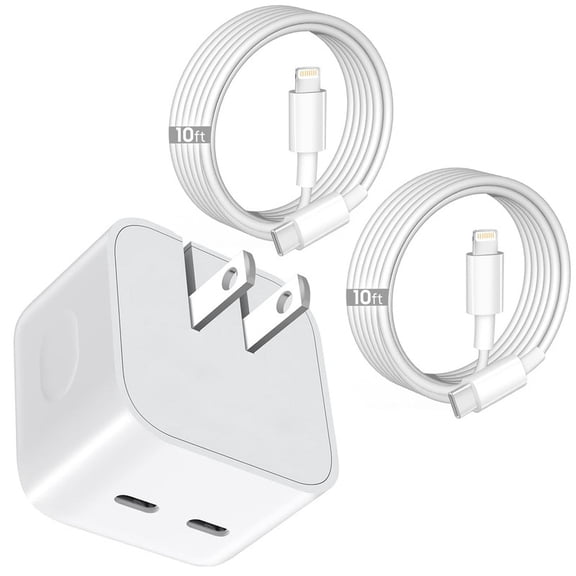 TTech Original 40W PD USB-C Fast Charger Wall Adapter Plug + 2 pack 10ft USB-C Fast Charging Cable Cord Compatible with iPhone 14 / 13 / 12 / 11 Pro Max Mini models / X / XS / XR / 8 / 7 / 6 / 5 /SE