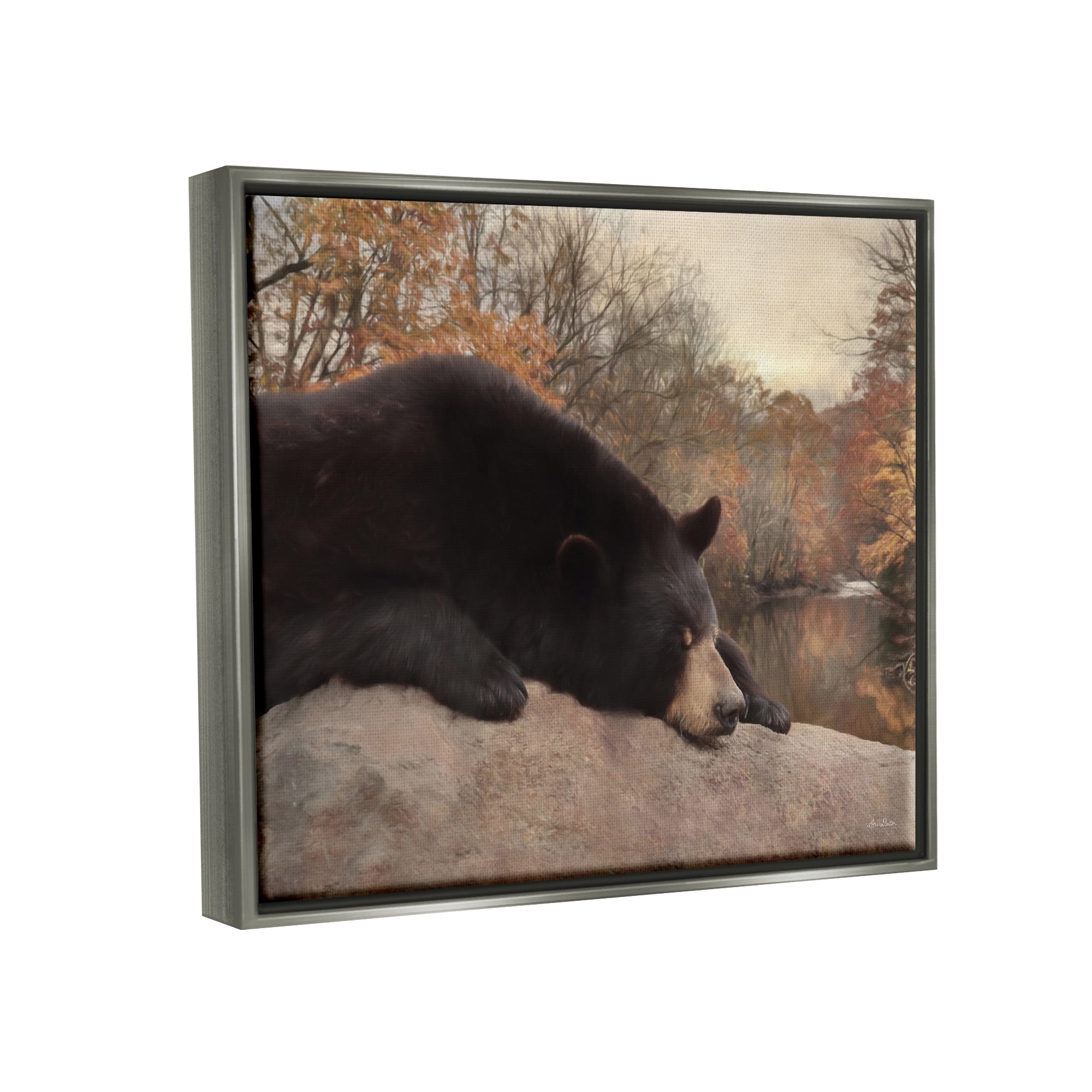 Stupell Resting Bear Autumn Foliage Lake Animals & Insects Photography Gray Floater Framed Art Print Wall Art