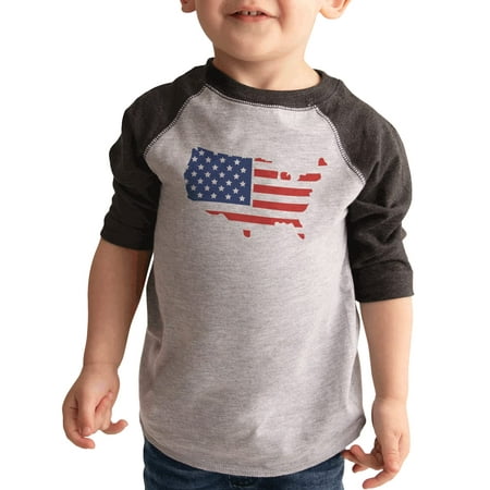 

7 ate 9 Apparel Kids Patriotic 4th of July Shirt - USA Flag Map Grey Shirt 5T