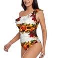 thumbnail image 2 of Easygdp Thanksgiving With Autumn Women's One Shoulder Ruffle Monokini Bathing Suits with Removable Chest Pad, Quick Drying - Medium, 2 of 8