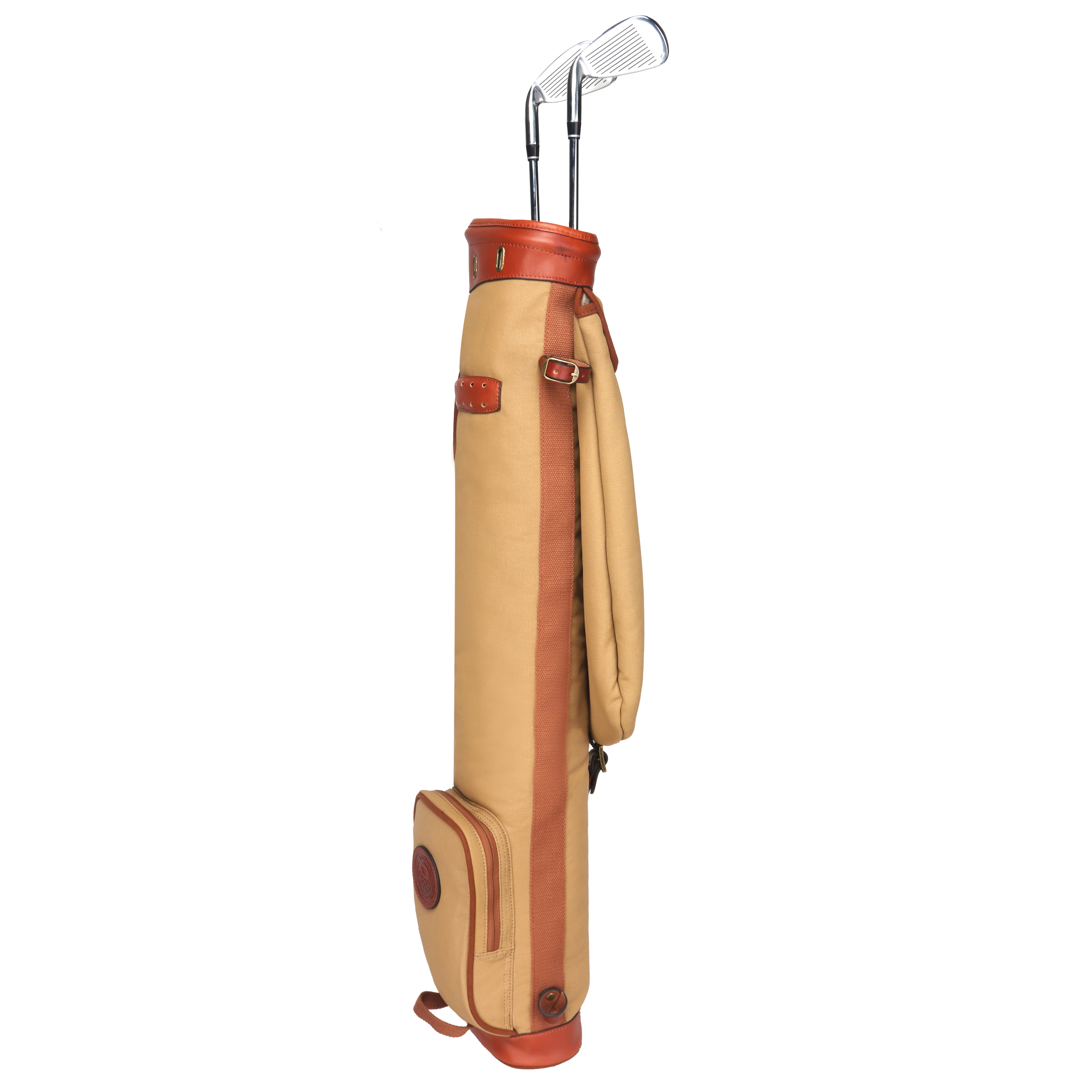 TOURBON Canvas & Leather Golf Club Carry Bag Khaki Golf Sunday Carrier Fleece Padded Pencil Style 89CM
