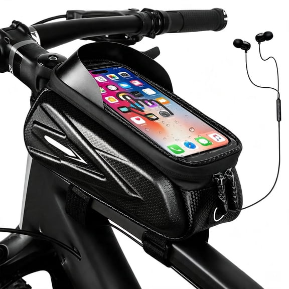 OFEFE Bike Phone Front Frame Bag Under 6.5", Waterproof Phone Bag for Bicycles, Hard Casing Bike Handlebar Bag, Cycling Storage Pouch with Rain Cover for Commuting & Outdoor Adventures