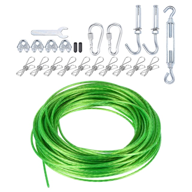 Unique Bargains PE Coated Steel Cable Kit, 5/32'x98ft Plastic Clothes Line Steel Core Cable