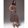 thumbnail image 4 of Women High Neck Sleeveless Plaid Midi Dress Ruched Waist Irregular Hem Dress Casual Commute Office Outfit, 4 of 5