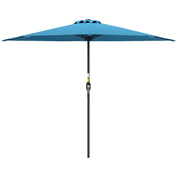 9ft Half Round Patio Umbrella, Light Blue Polyester Sun Shade with Steel Frame and Crank Handle, Space-Saving Wall-Mounted Parasol for Balcony, Garden, Gazebo and Terrace