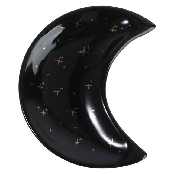 STRANDCHIC Black Ceramic Moon Shaped Jewelry Plate 1Pc Practical Desktop Storage Tray for and Accessories
