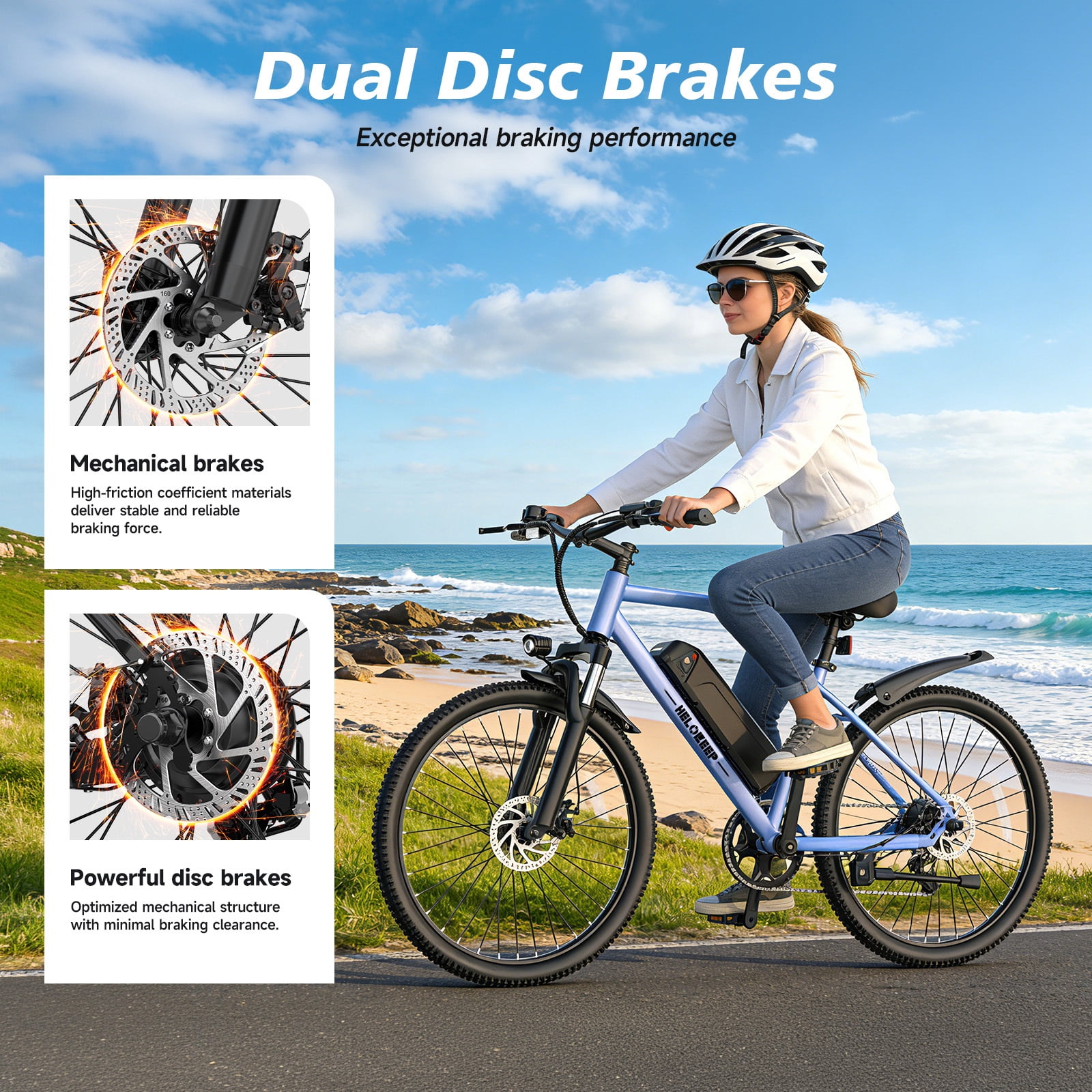 Helokeep M2601 Electric Bike for Adults, 26"x4.0 Tire E-Mountain Bicycle, Peak 750W Motor 48V 7.8Ah Removable Battery 7-Speed E-Bike UL2849, Blue
