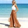 thumbnail image 3 of Satingcolo Women Linen Pants Summer Ruffle Wide Leg Palazzo Pant Smocked Waist Travel Lounge Trousers Beach Vacation Outfits Orange 2XL, 3 of 8