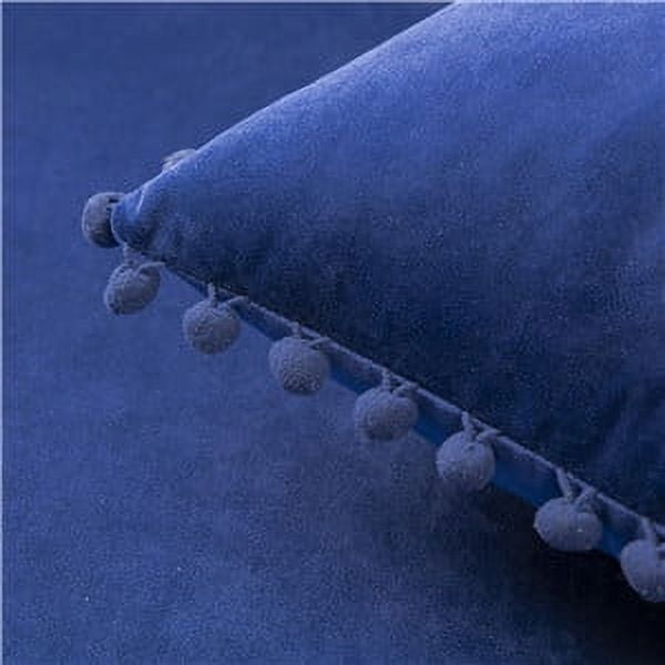 Phantoscope Christmas holiday Decorative Throw Pillow Set, Pom Pom Velvet Series Covers with inserts, 20" x 20", Navy and Off White, 2 Pack