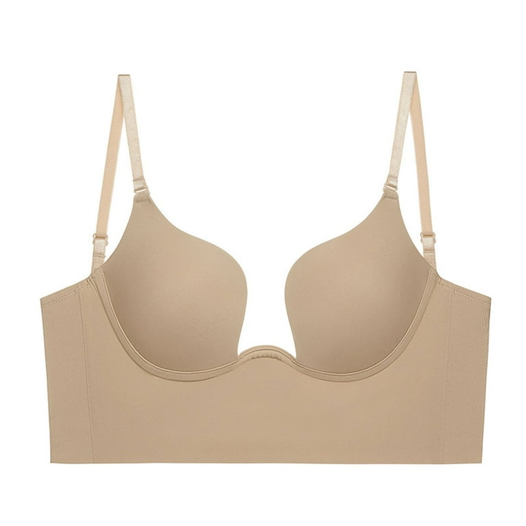 WABEOR Blackless Bras for Women Push Up Convertible Low Back Bra Sexy Comfy  Underwire Bra Lifting U-Shape Deep Plunge Bra A-Beige at  Women's  Clothing store