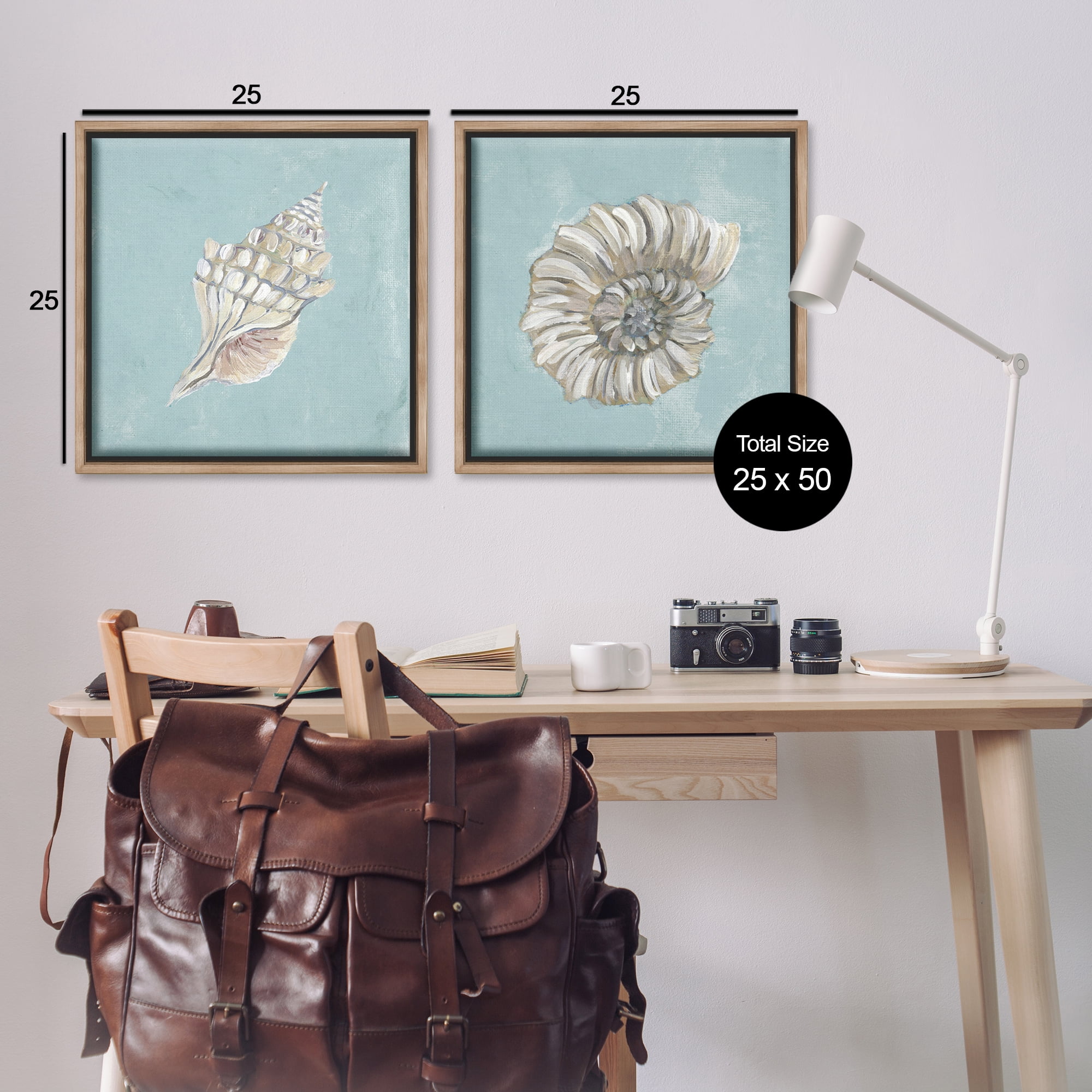 Stupell Industries Nautilus and Conch Seashells Nautical & Beach Painting Brown Floater Framed Canvas Art Print Wall Art, 25 x 25, Set of 2
