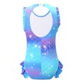 thumbnail image 2 of Girls One Piece Mermaid Swimsuit Open Back Swimwear with Ruffled Hem Bathing Suit Blue 9-10, 2 of 5