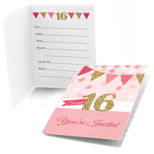 Sweet 16 Fill In Birthday Party Invitations (8 count)