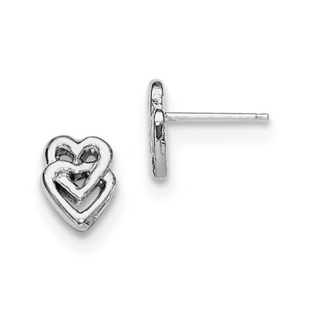 Mini Heart Post Earrings - Sterling Silver Solid Polished Post Earrings Heart Mini for boys or girls Earrings - 1.2 Grams