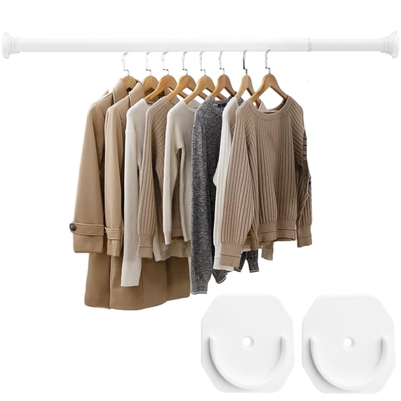 Heavy Duty Closet Rod No Drilling Required, 30 to 88 inch Adjustable Tension Pole for Hanging Clothes, Spring Loaded Wardrobe Bar Space Saver for Small Closets, White