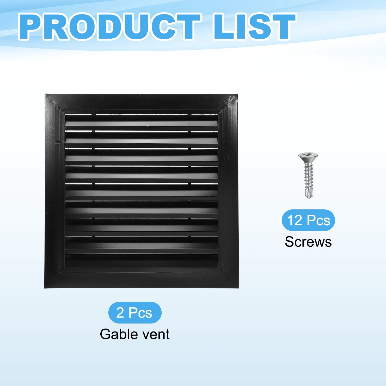 Uxcell 16x16 Inch Gable Vent, 2PCS Aluminum Alloy Wall Shed Vents with Strainer, Black