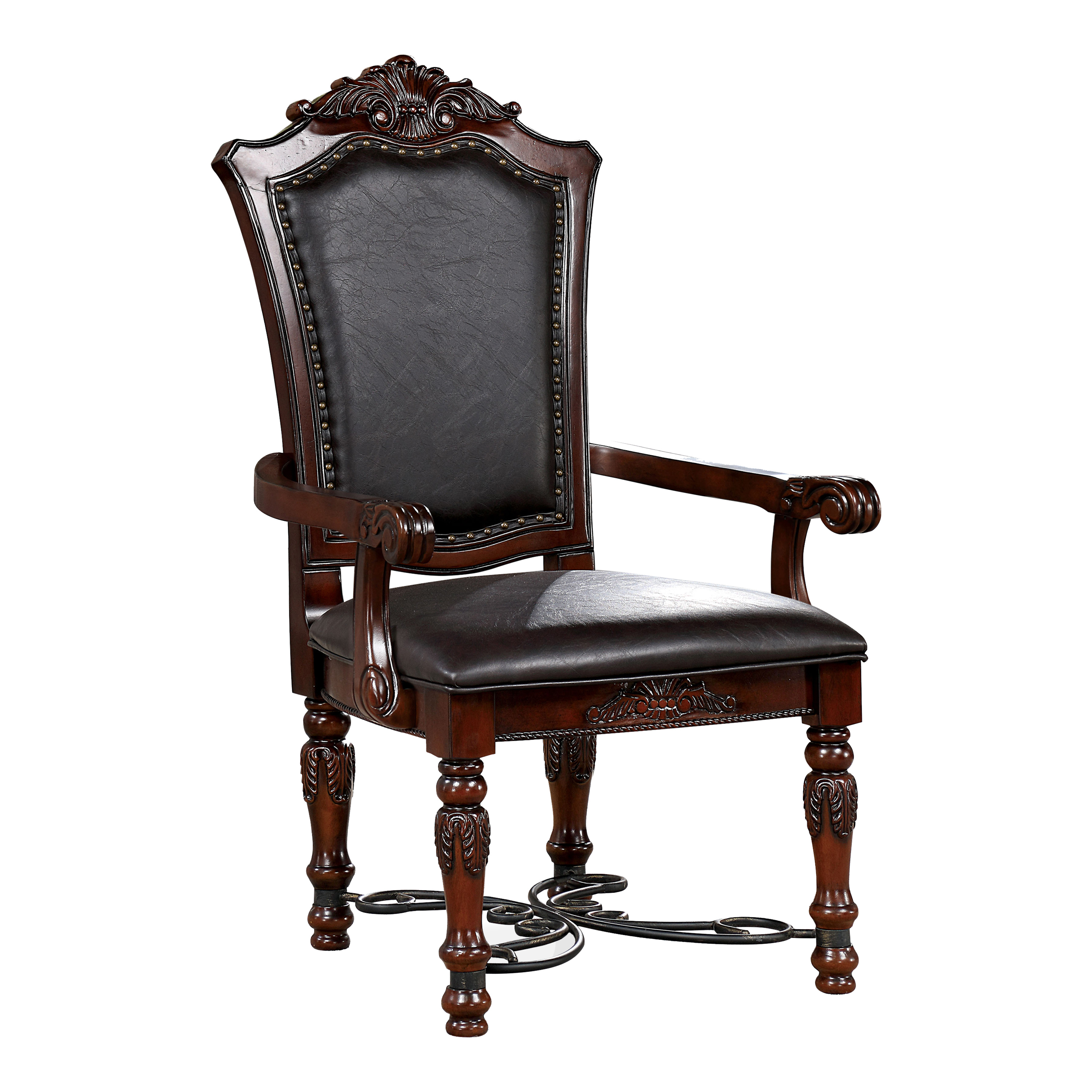 Furniture of America Cato Padded Faux Leather Indoor Armchairs, Brown Cherry (Set of 2)
