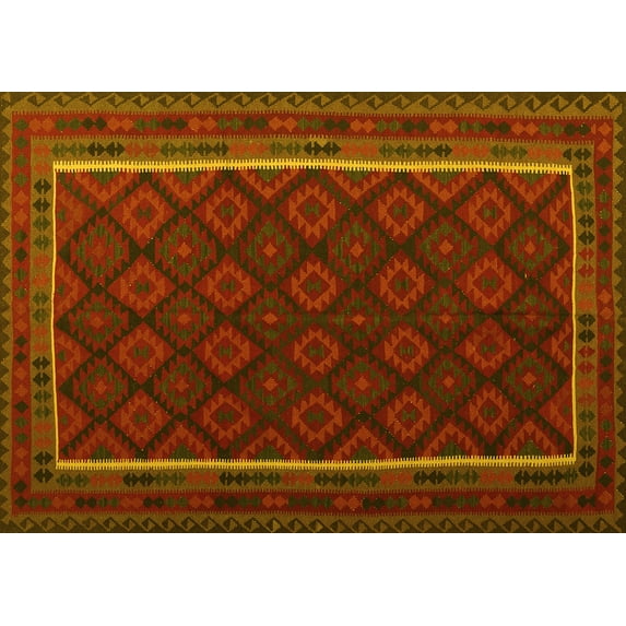 Ahgly Company Machine Washable Indoor Rectangle Oriental Yellow Traditional Area Rugs, 7' x 10'