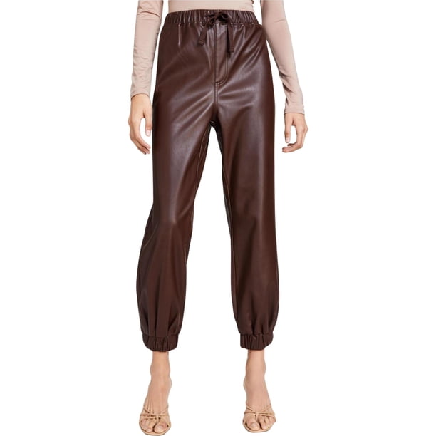 Tinseltown Womens Faux Leather Tapered Jogger Casual Pants, brown, Juniors, XS