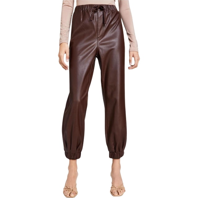 Tinseltown Womens Faux Leather Tapered Jogger Casual Pants, brown, Juniors, S