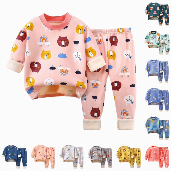 6-12 Months Girls Long Sleeve Pajama Set Baby Long Sleeve Pajama Sets, Toddler Boy Girl 2-Piece Sleepwear for Girls 6 9 12 18 24 Months 2T 3T 4T Fall Winter Outfiti,D
