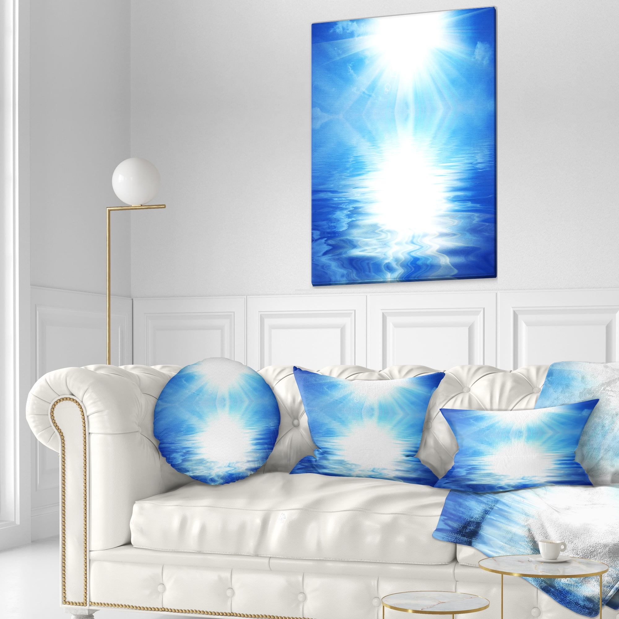 Designart Blue Sky Mirrored in Blue Sea - Seascape Throw Pillow - 12x20