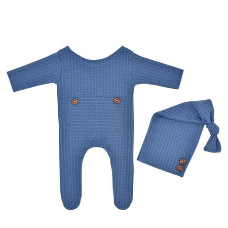

Tejiojio Fall Clearance Newborn Baby Photography Prop Footed Romper Button Overalls Hat Set