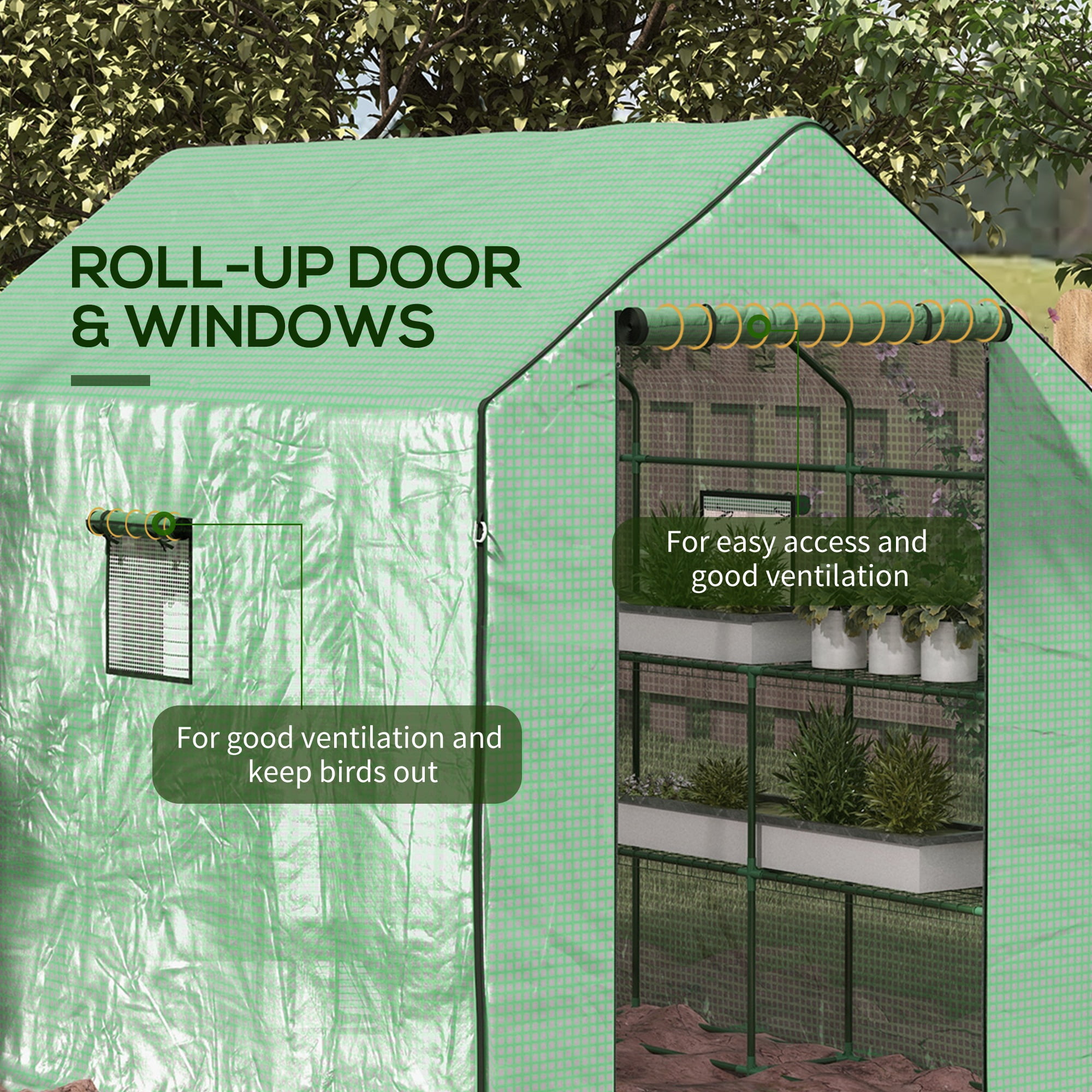 Outsunny 4.6' x 4.7' Small Portable Walk-In Greenhouse w/ Shelves, Green