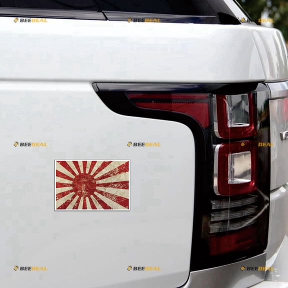 Japanese Rising Sun Flag JDM Car Magnet Grunge Subdued Vintage Magnetic Sticker Decal - 4 Pack Glossy 3" 4" 5" 6" - for Truck Door Fridge Reusable Waterproof