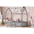 thumbnail image 7 of Twin Size House Bed, Gray, Fence And Door - Strong Pine Wood Bed In Gray With & Construction, 7 of 7