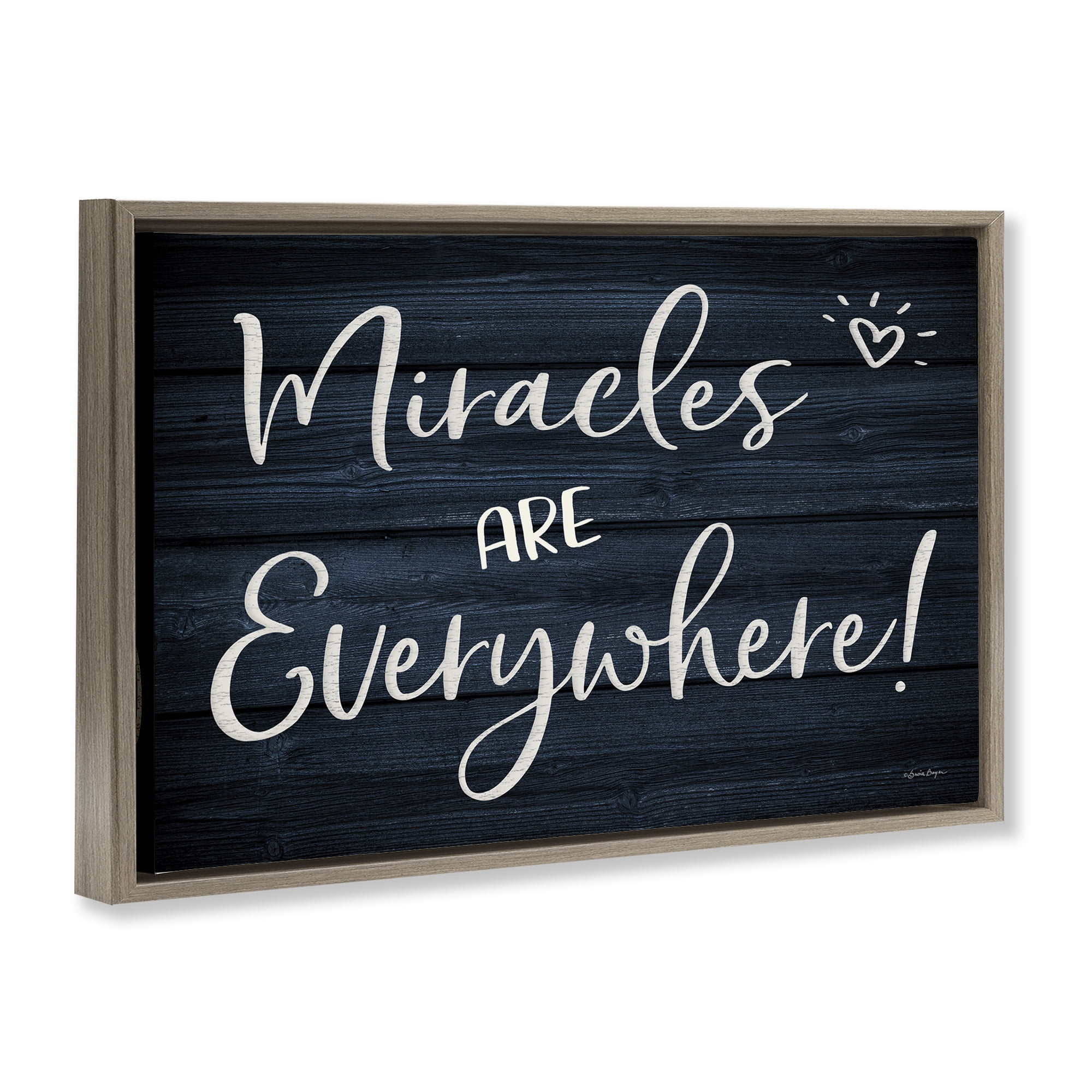 Stupell Industries Miracles Are Everywhere Text & Numbers Painting Brown Floater Framed Canvas Art Print Wall Art, 31 x 21