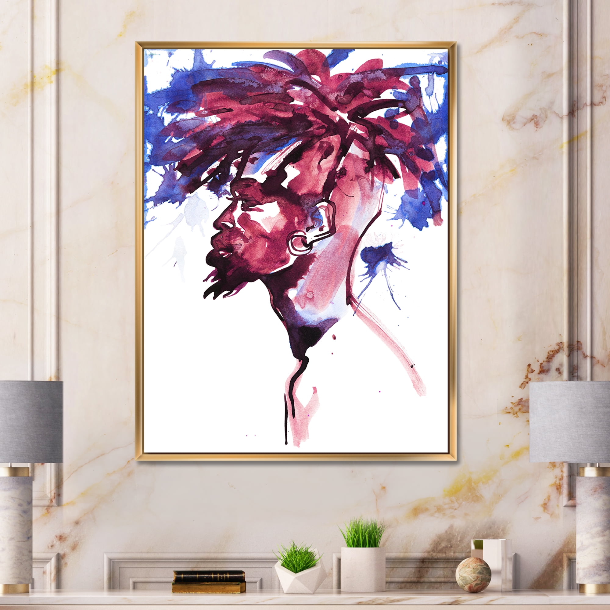 Designart 'Fashion Portrait of Handsome African Man' Modern Framed Canvas Wall Art Print
