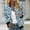 04 Light Blue, variant on YueHuiYing Women's Casual Fashion Plaid Shacket Printed Pocket Zippered Coat Loose Long Sleeves Top