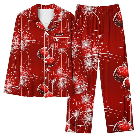 Lorytime Christmas Pjs Sets for Women Candy Long Sleeved Collared Tops Elastic Waist Pants Holiday Sleepwear Gift