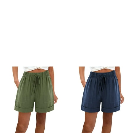 Wijhcboe 2 Pack Shorts plus Size Boy Shorts Underwear for Women Casual Women s Cotton High Womens Shorts for Summer Waist Casual Pocket Pants Sweat Shorts Women Loose Straight Leg Fashion Sports Wom
