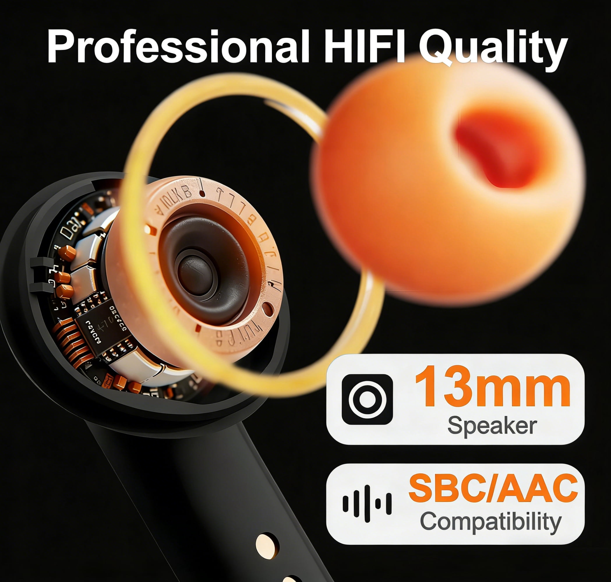 Wireless Earbuds, Wireless Headphones HiFi Stereo Earphones with 4 ENC Noise Canceling Mic, 70Hs Playtime In Ear Earbud Waterproof, Bluetooth 5.3 Sport Earphones for Android iOS Black