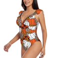 thumbnail image 3 of Yiaed Various Pumpkins Print Women's Ruffled One Piece Swimsuit V Neck Swimwear Slimming Monokini for Woman-Small, 3 of 8