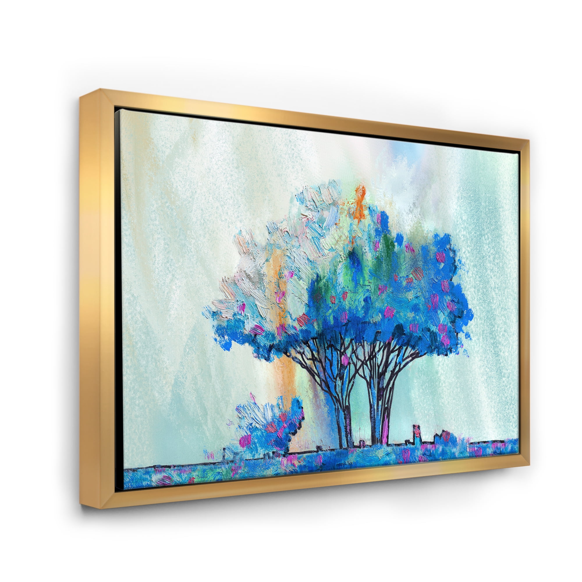 Designart 'Blue Coloured Tree Abstract Impression I' Modern Framed Canvas Wall Art Print