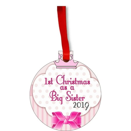 New Baby 1st Christmas as a Big Sister 2019 First Round Shaped Flat Hardboard Christmas Ornament Tree Decoration - Unique Modern Novelty Tree Décor