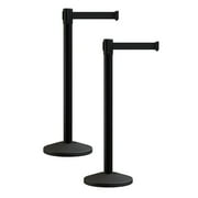 Black Crowd Control Stanchion Retractable Belt Barrier with 7.5 Ft Black Belt- MLine 630