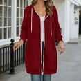 thumbnail image 2 of larppty Long Hoodies for Women Zip Up Double Zipper Fleece Jacket Tunic Sweatshirts Fall Winter Fashion Clothes Wine, L, 2 of 4