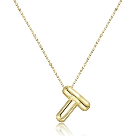 Bubble Letter Necklace Gold 14K Gold Plated Initial Necklace Puffy Personalized Name Gold Necklace Gold Letter Necklace Jewelry[Z4100]