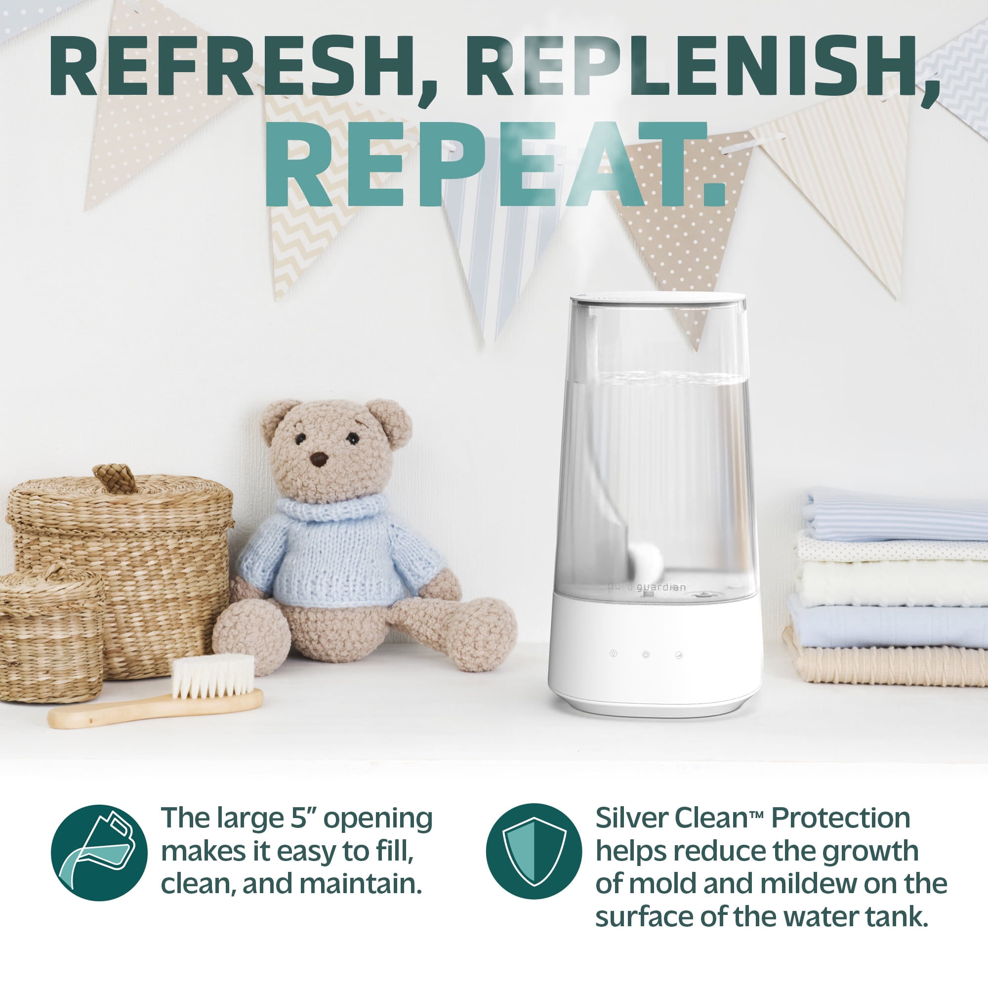 PureGuardian 475 Sq. ft, 1 Gallon Ultrasonic Cool Mist Humidifier with Aroma Tray, H980WC