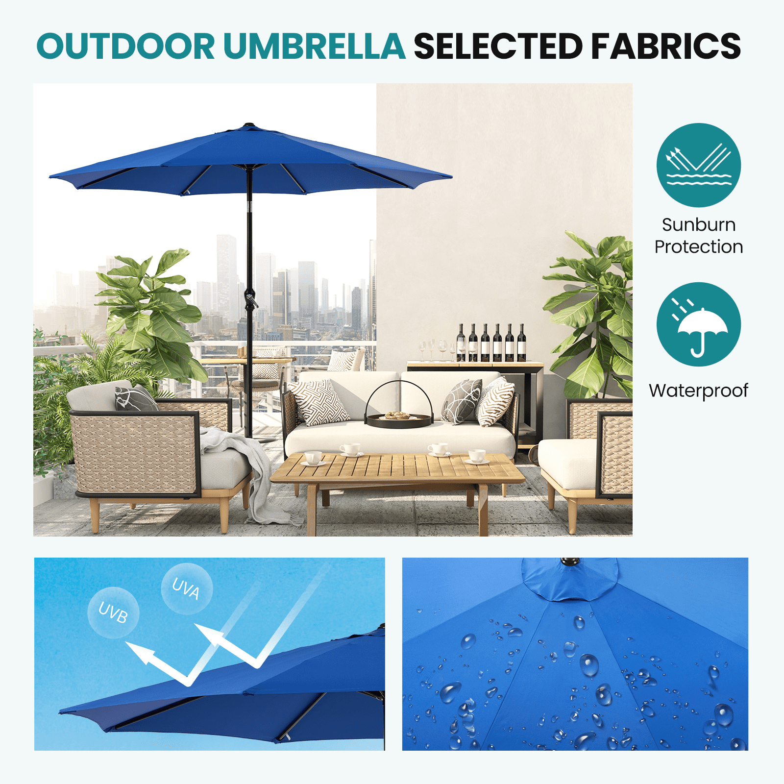 MAYEERTY Outdoor Patio Umbrella - Push Button Tilt & Crank, 8 Sturdy Ribs, UV Protection & Waterproof for Garden/Backyard